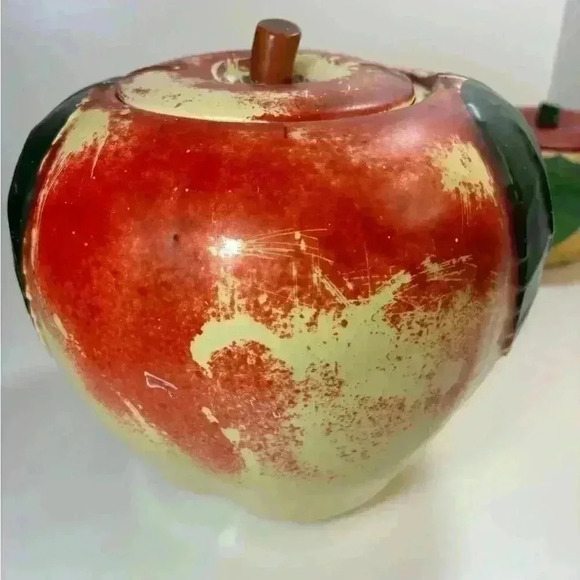 Set of 2 1940s Hull Pottery Blushing Apple canisters: 8”  and 5” with lids - Picture 7 of 12
